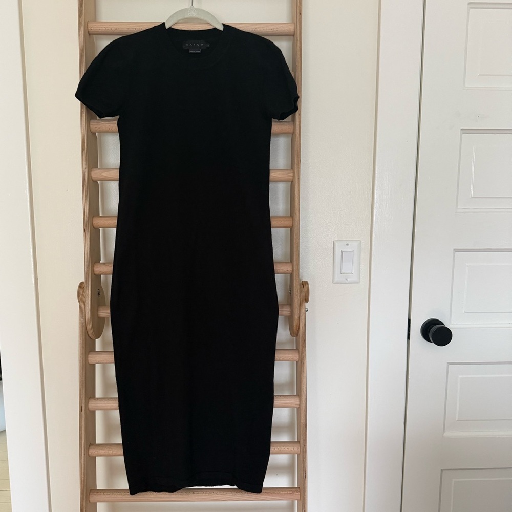Hatch Black Short-Sleeve Midi Dress